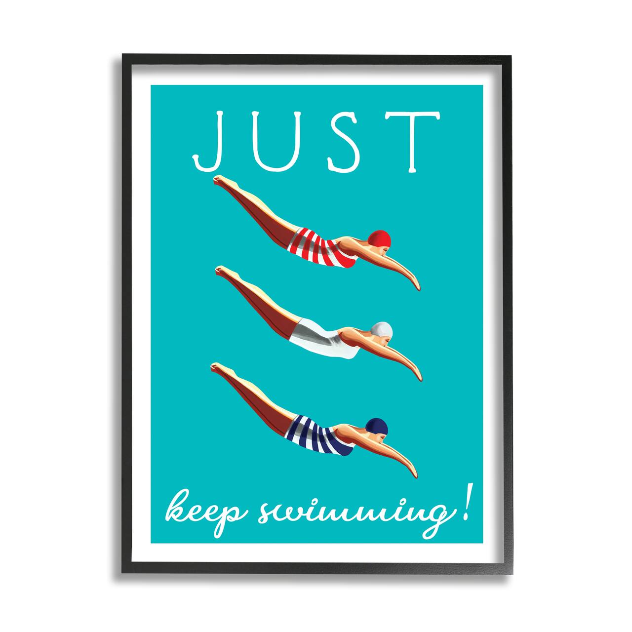 Stupell Industries Trio of Female Divers Just Keep Swimming Phrase in Black Frame Wall Art